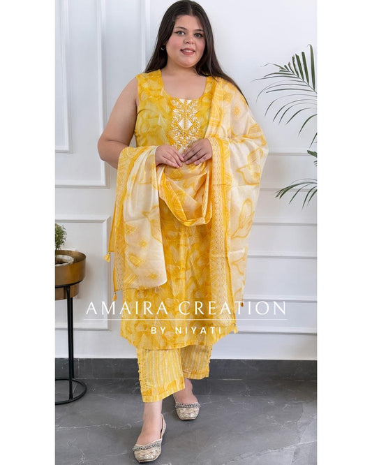 Yellow Premium Cotton Pant Set(Sleeves Available)