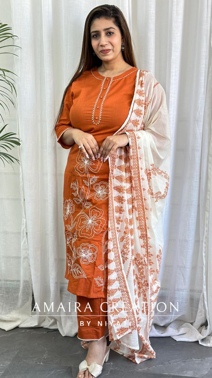 Orange Color Cotton Pant Set