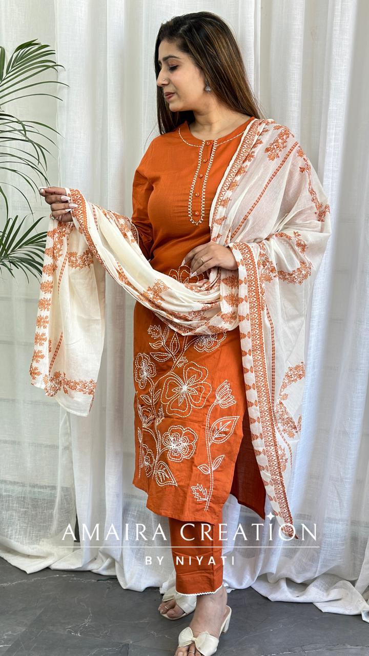 Orange Color Cotton Pant Set