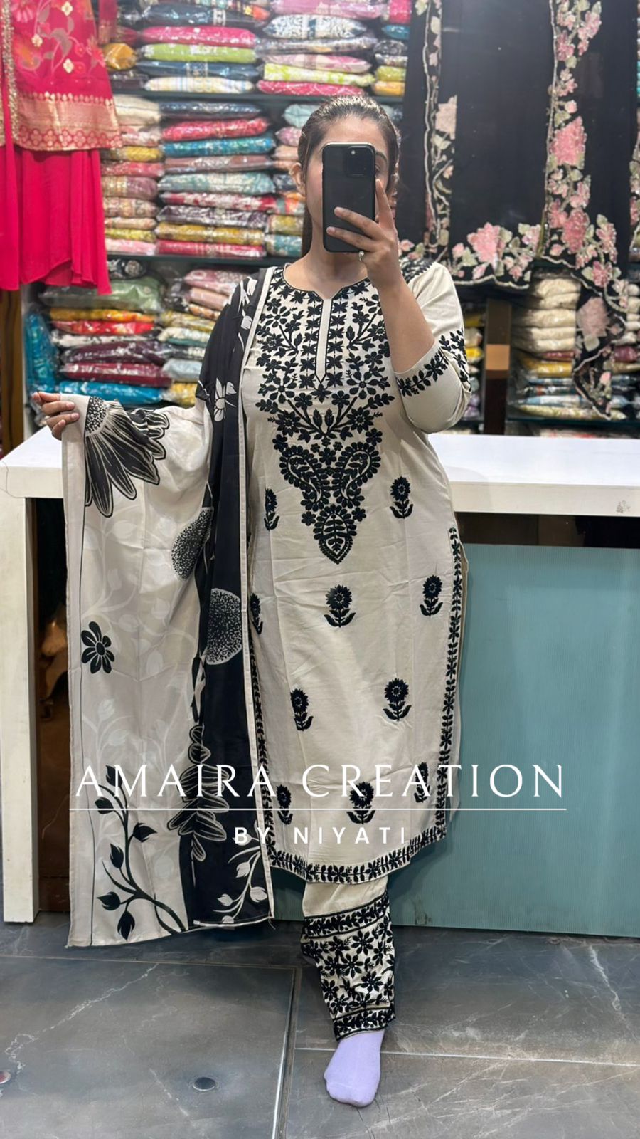 Chiku Black Thread Embroidery Cotton Pant Set