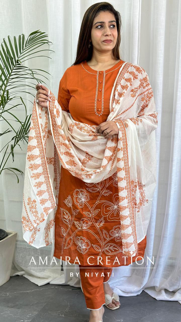Orange Color Cotton Pant Set