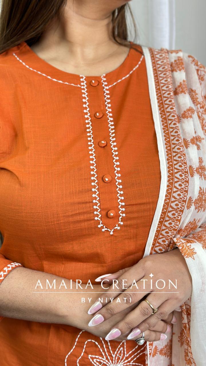 Orange Color Cotton Pant Set