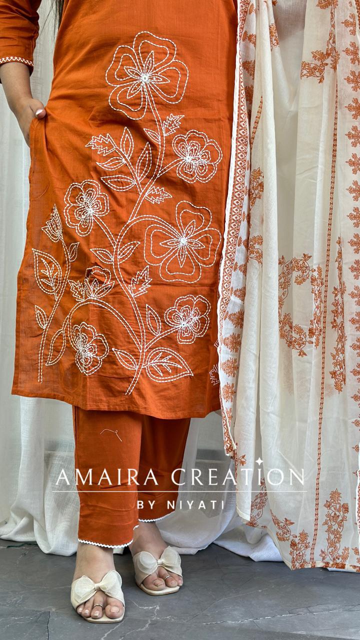 Orange Color Cotton Pant Set