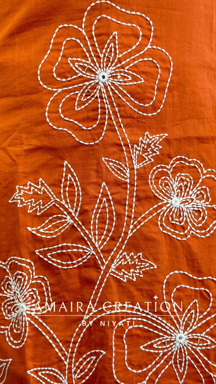 Orange Color Cotton Pant Set