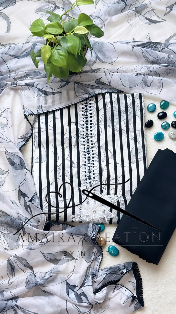 Glazed Cotton With Chiffon Dupatta