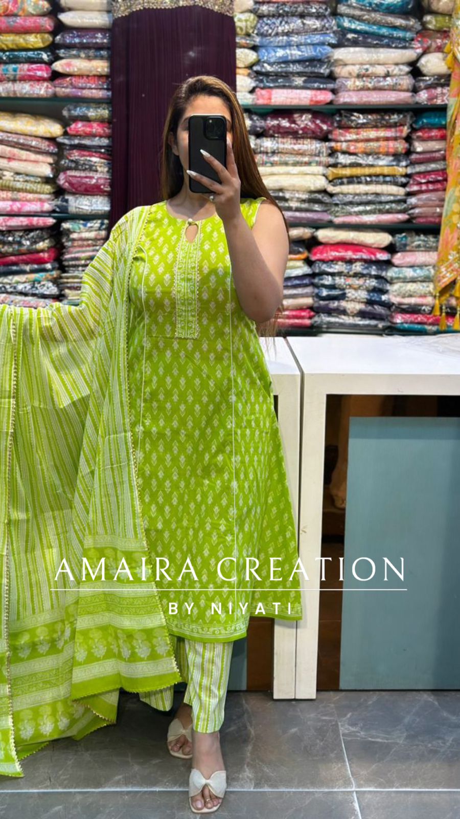 Princess Cut Parrot Green A Line Plazo Set
