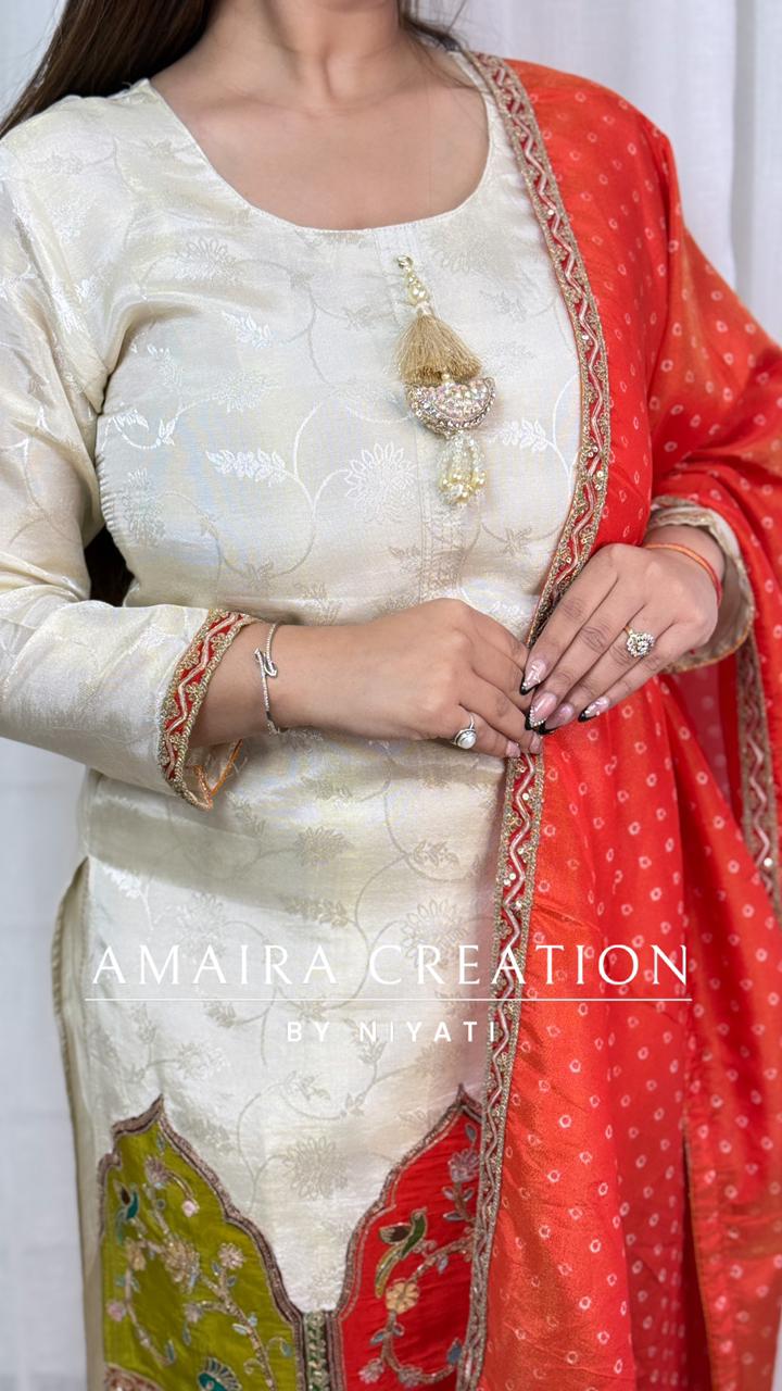 Cream Color Hand Embroidered Pant Set
