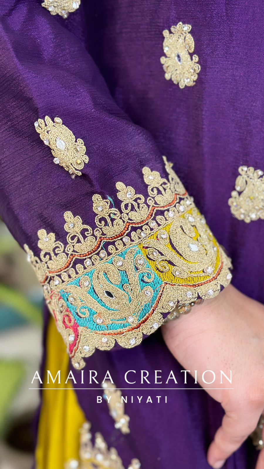 Mustard Yellow Garara Set Contrasted with Purple Top