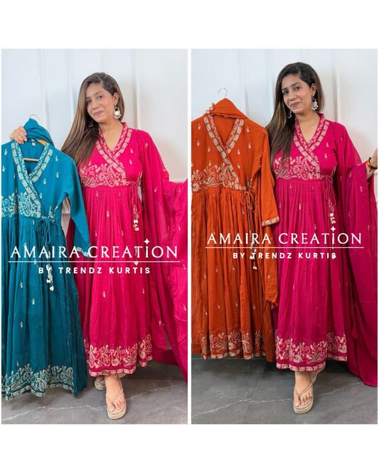 Premium Cotton Beautiful Anarkali Handwork Set