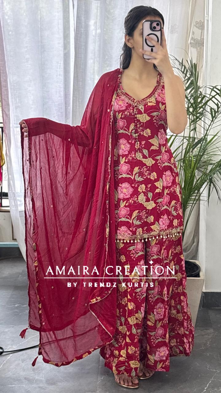 Strap Pattern Premium Chinnon Full Ghera Divider Set(17 inches sleeves available)
