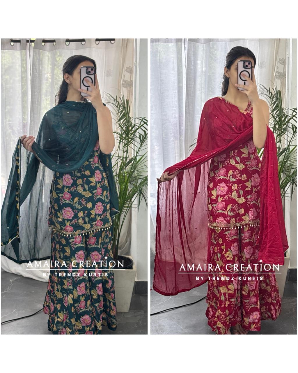 Strap Pattern Premium Chinnon Full Ghera Divider Set(17 inches sleeves available)