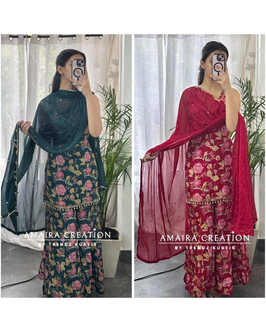 Strap Pattern Premium Chinnon Full Ghera Divider Set(17 inches sleeves available)