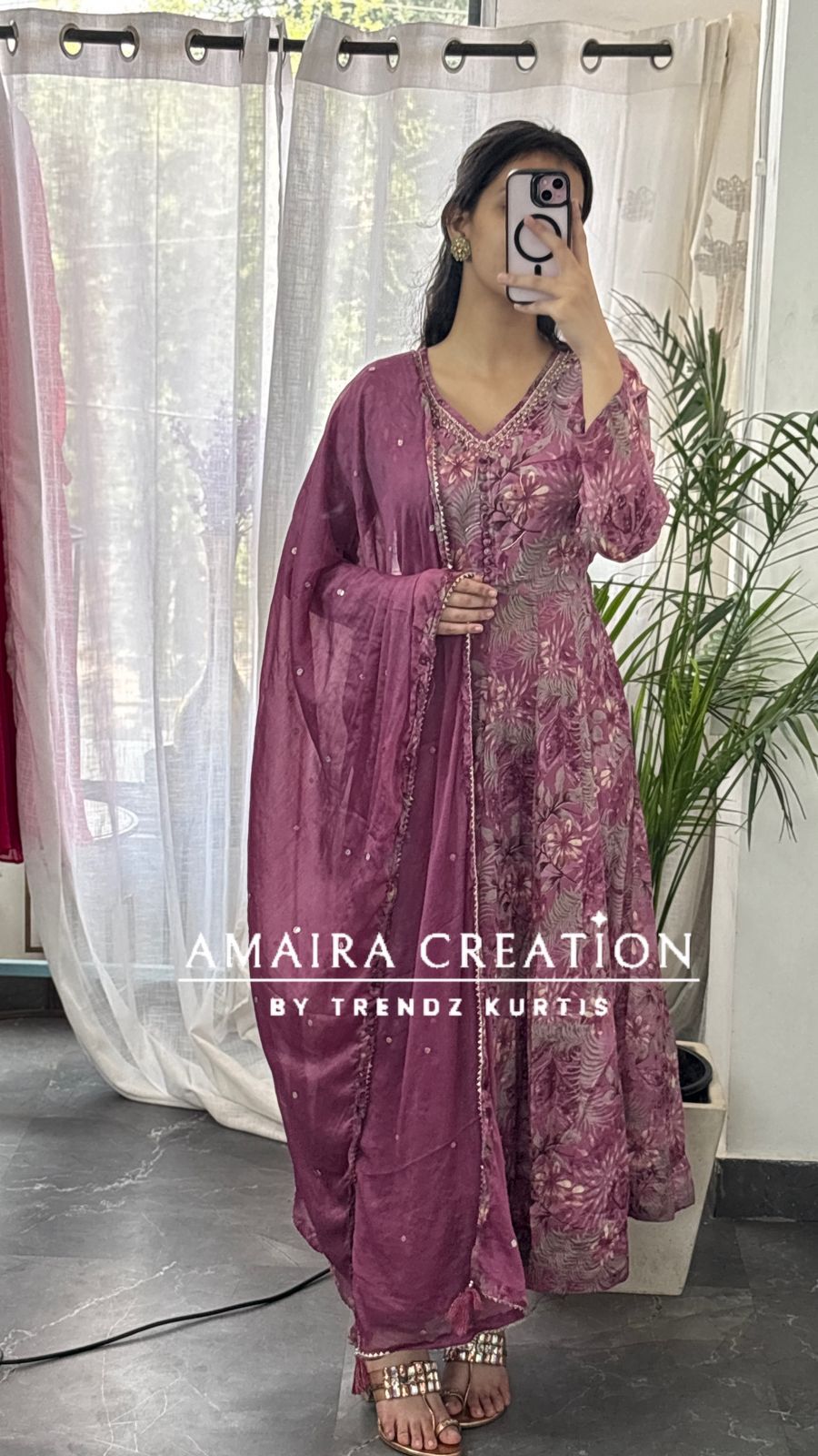 Premium Chinnon Fabric Printed Anarkali Set