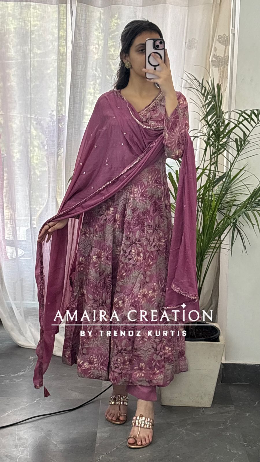Premium Chinnon Fabric Printed Anarkali Set