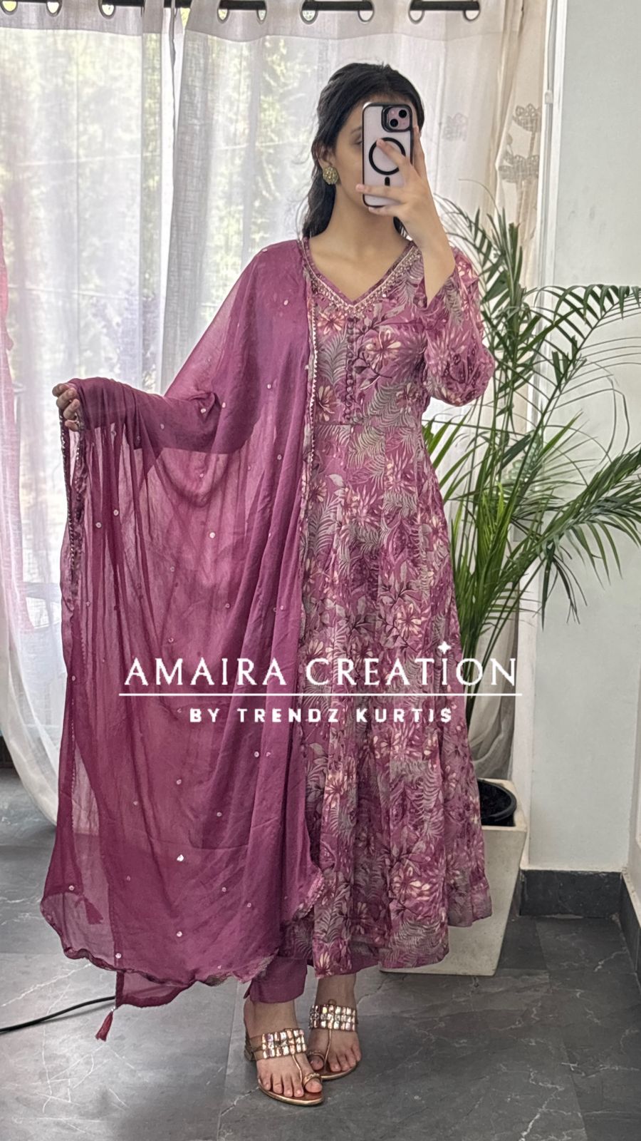 Premium Chinnon Fabric Printed Anarkali Set