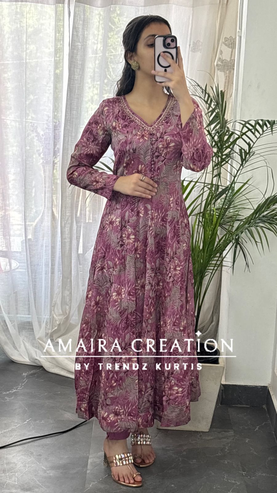 Premium Chinnon Fabric Printed Anarkali Set