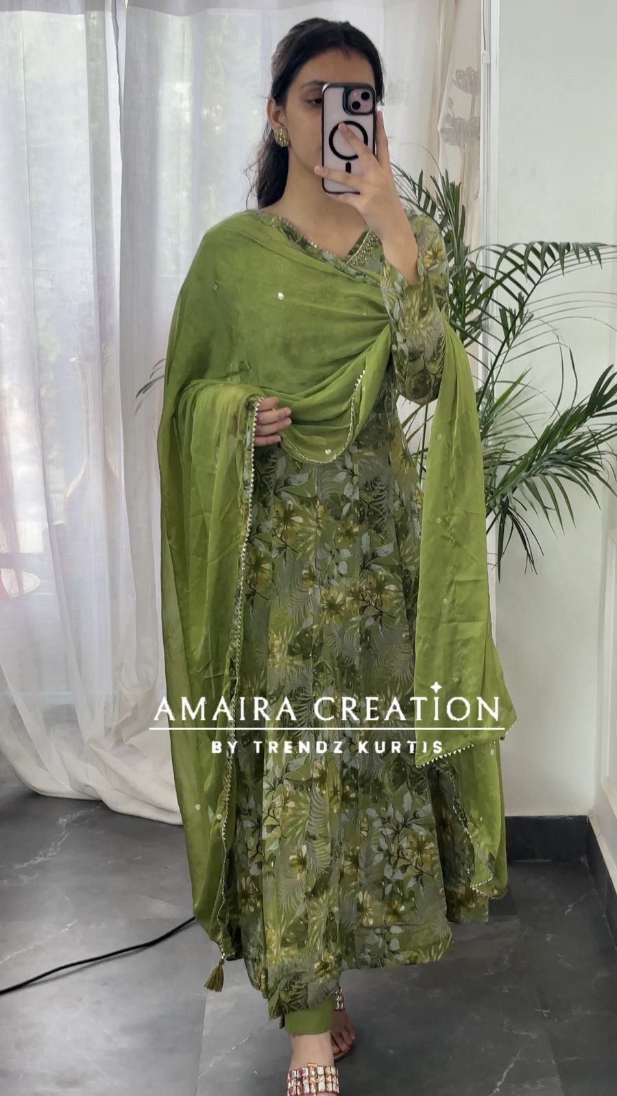 Premium Chinnon Fabric Printed Anarkali Set
