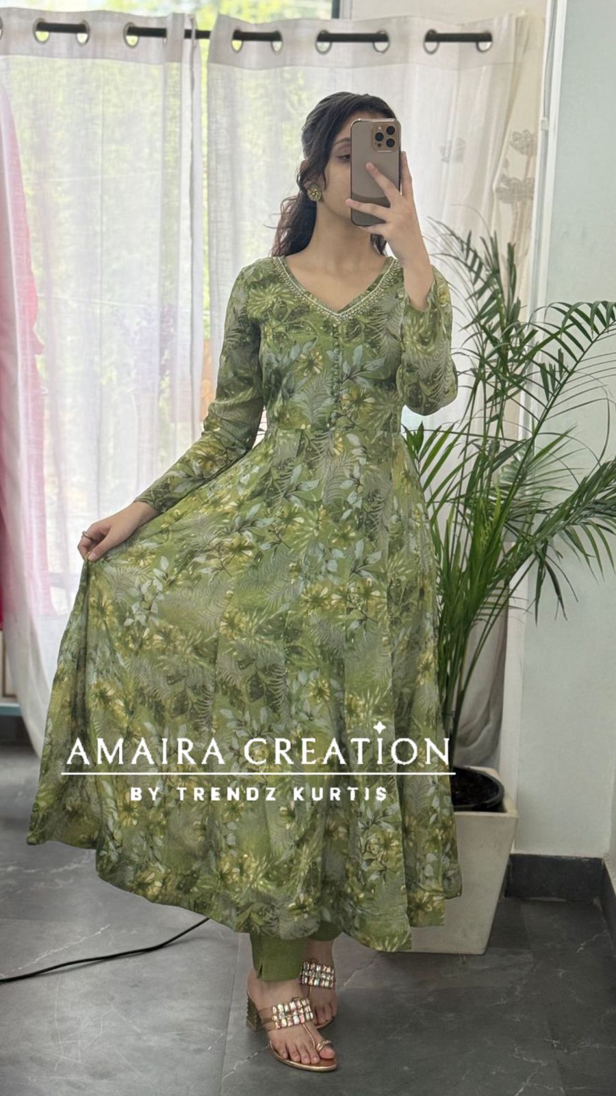 Premium Chinnon Fabric Printed Anarkali Set