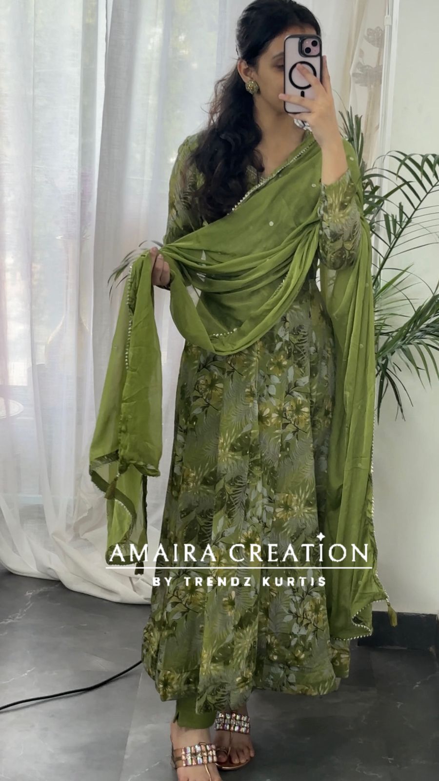Premium Chinnon Fabric Printed Anarkali Set