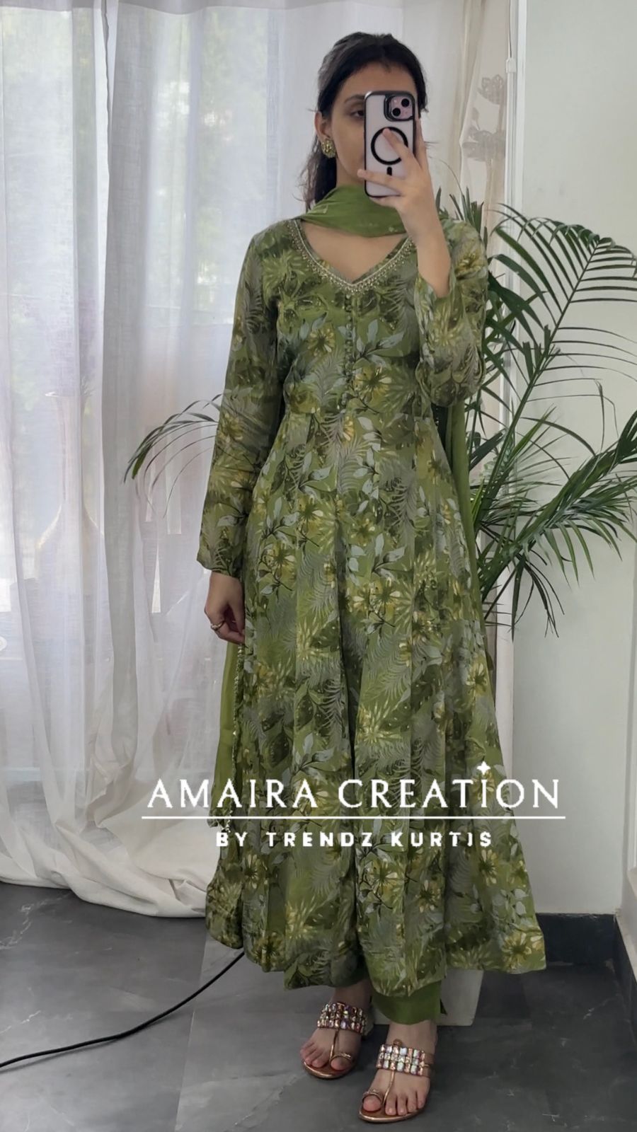 Premium Chinnon Fabric Printed Anarkali Set