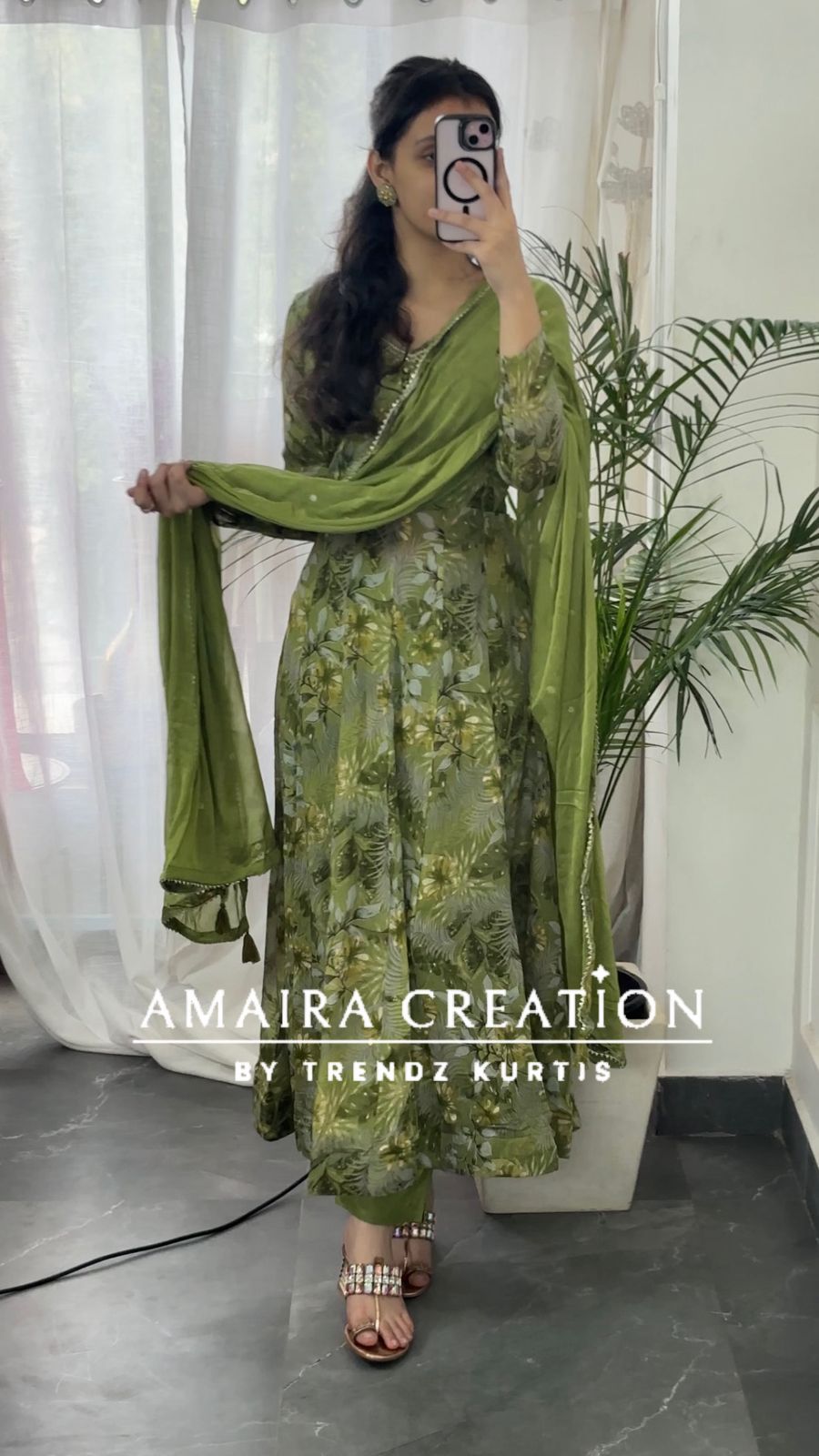 Premium Chinnon Fabric Printed Anarkali Set