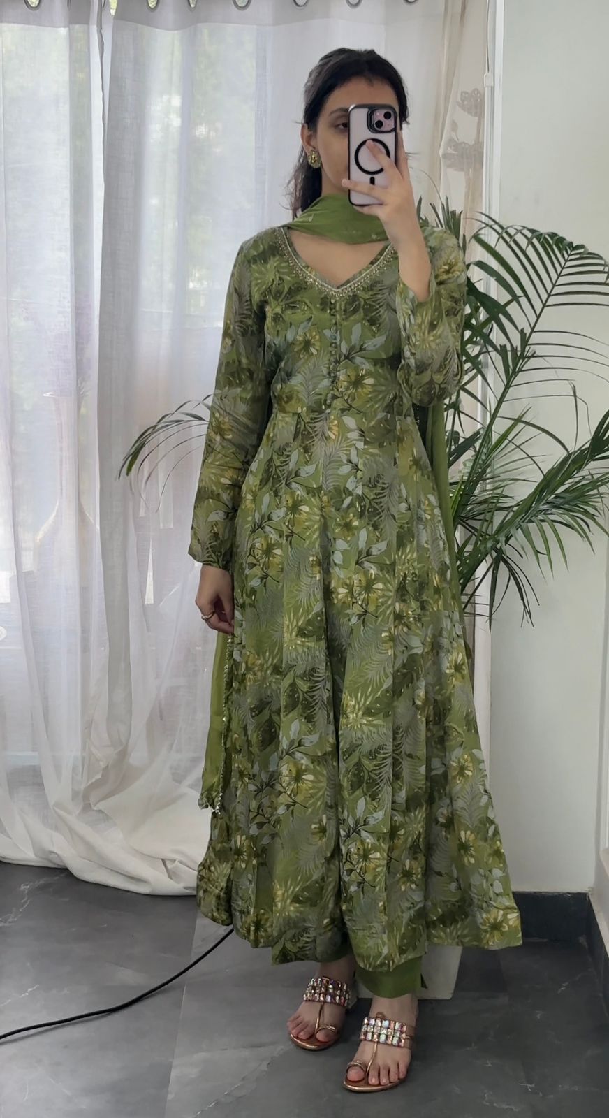 Premium Chinnon Fabric Printed Anarkali Set