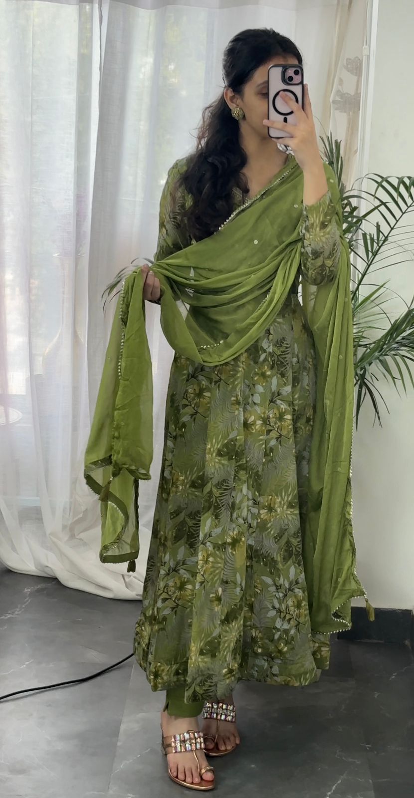 Premium Chinnon Fabric Printed Anarkali Set