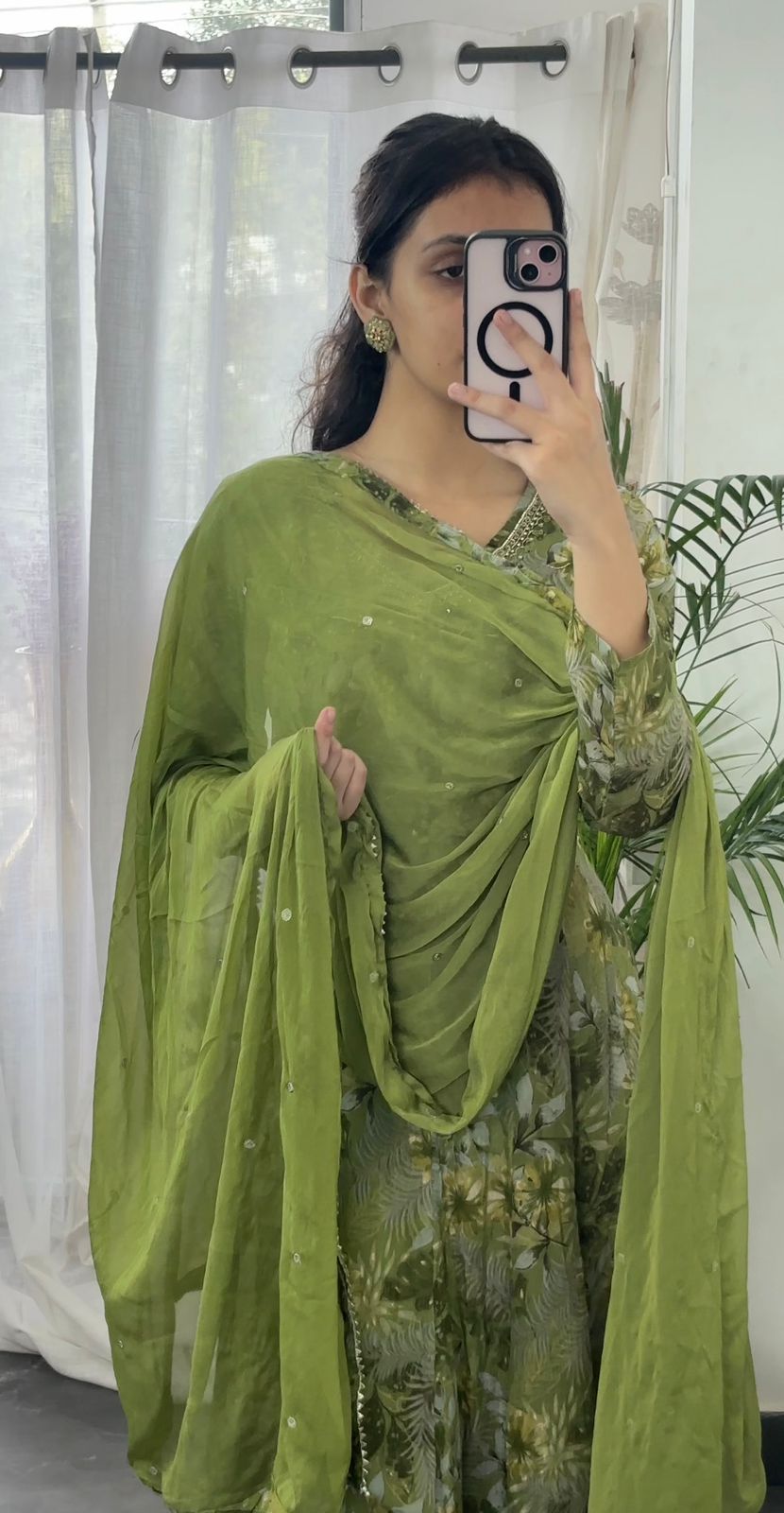 Premium Chinnon Fabric Printed Anarkali Set