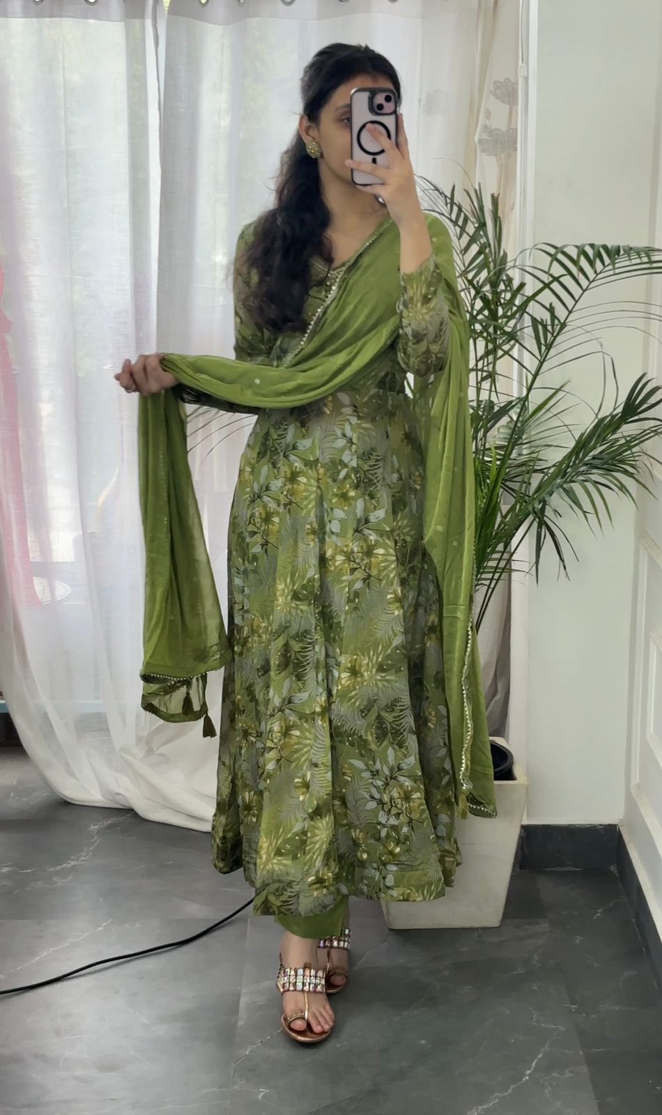 Premium Chinnon Fabric Printed Anarkali Set