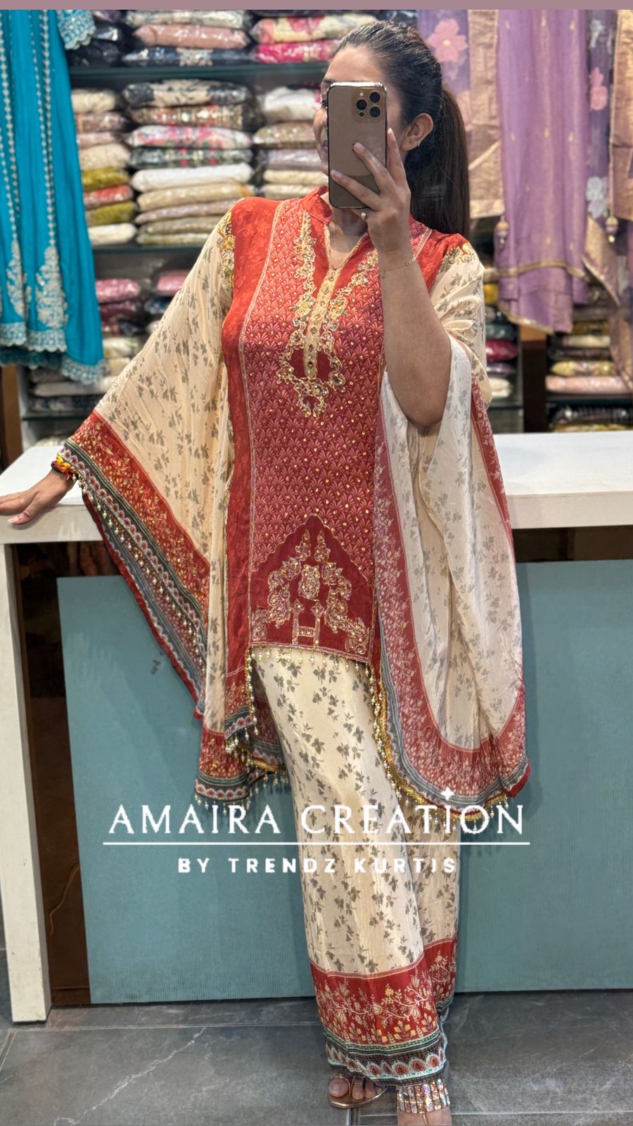 Designer crepe kaftan set