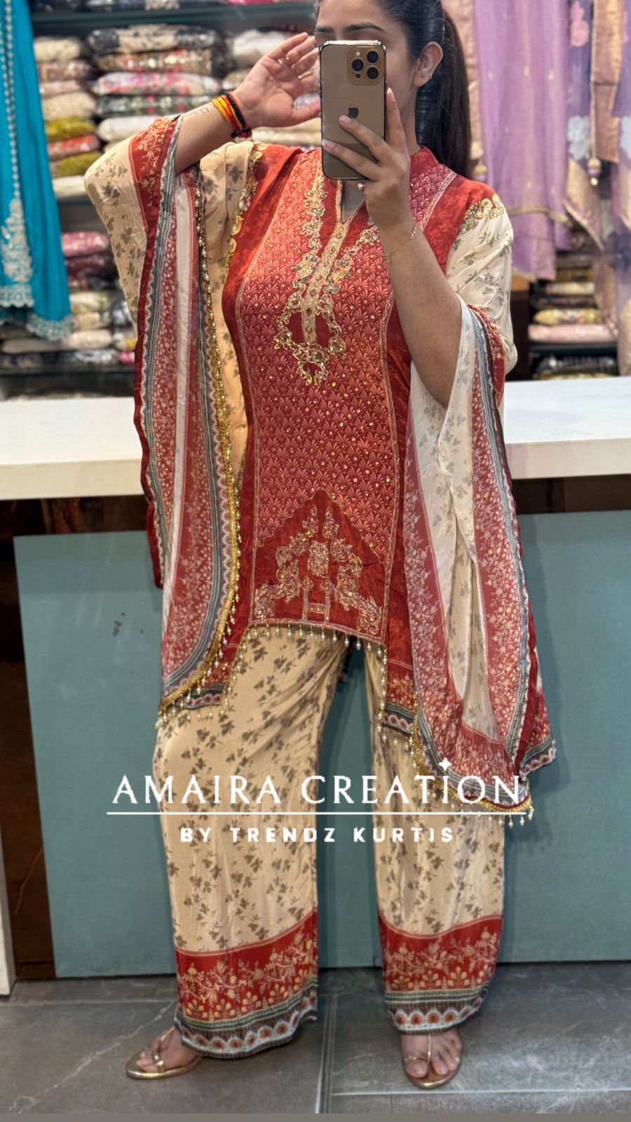 Designer crepe kaftan set