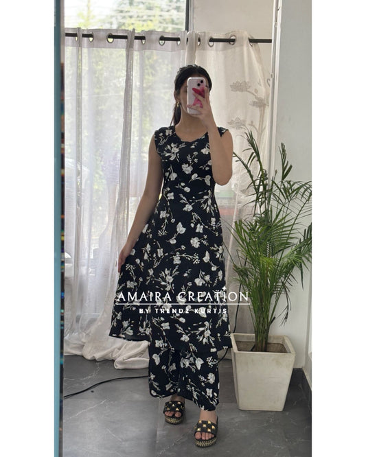 Premium Ikebana Fabric Black Colour A line Set(17 inches sleeves available)
