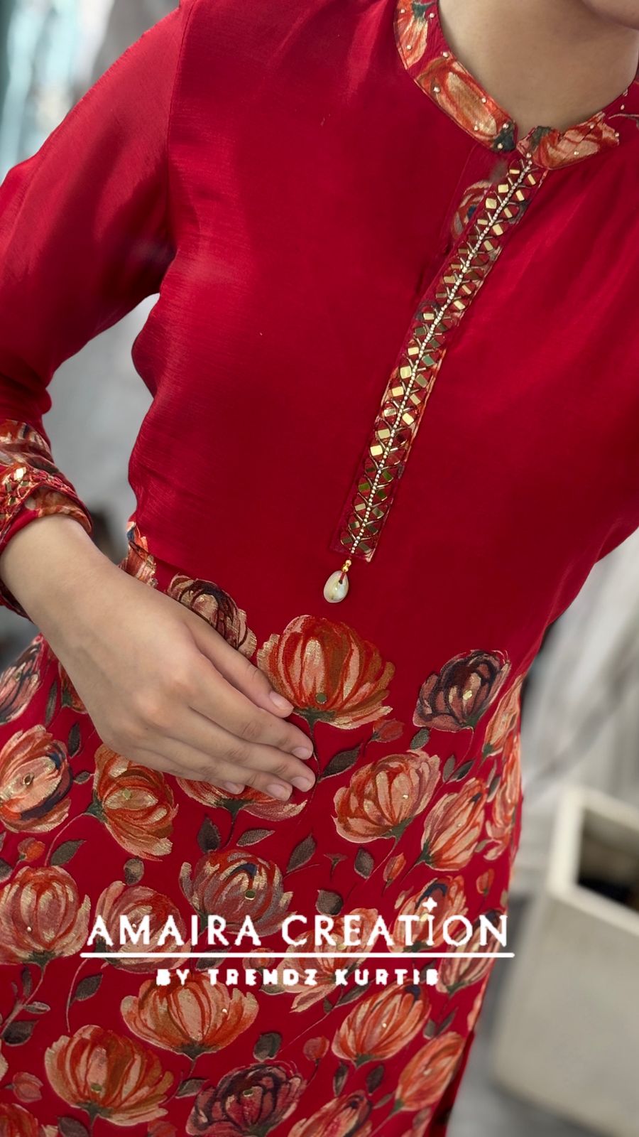 Premium Chinnon Red Floral Cord Set