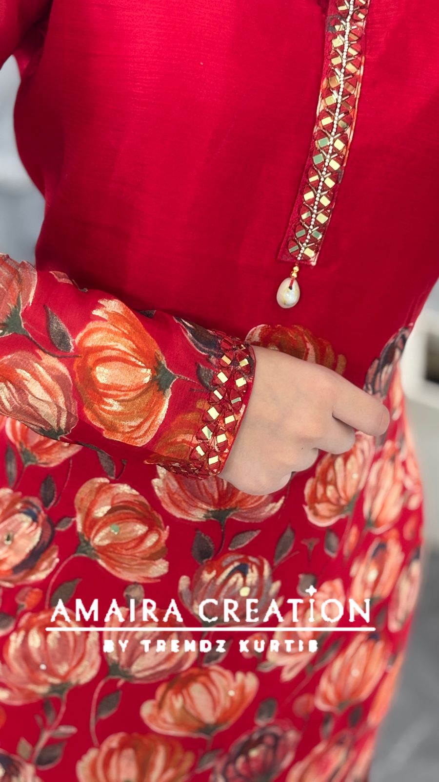 Premium Chinnon Red Floral Cord Set