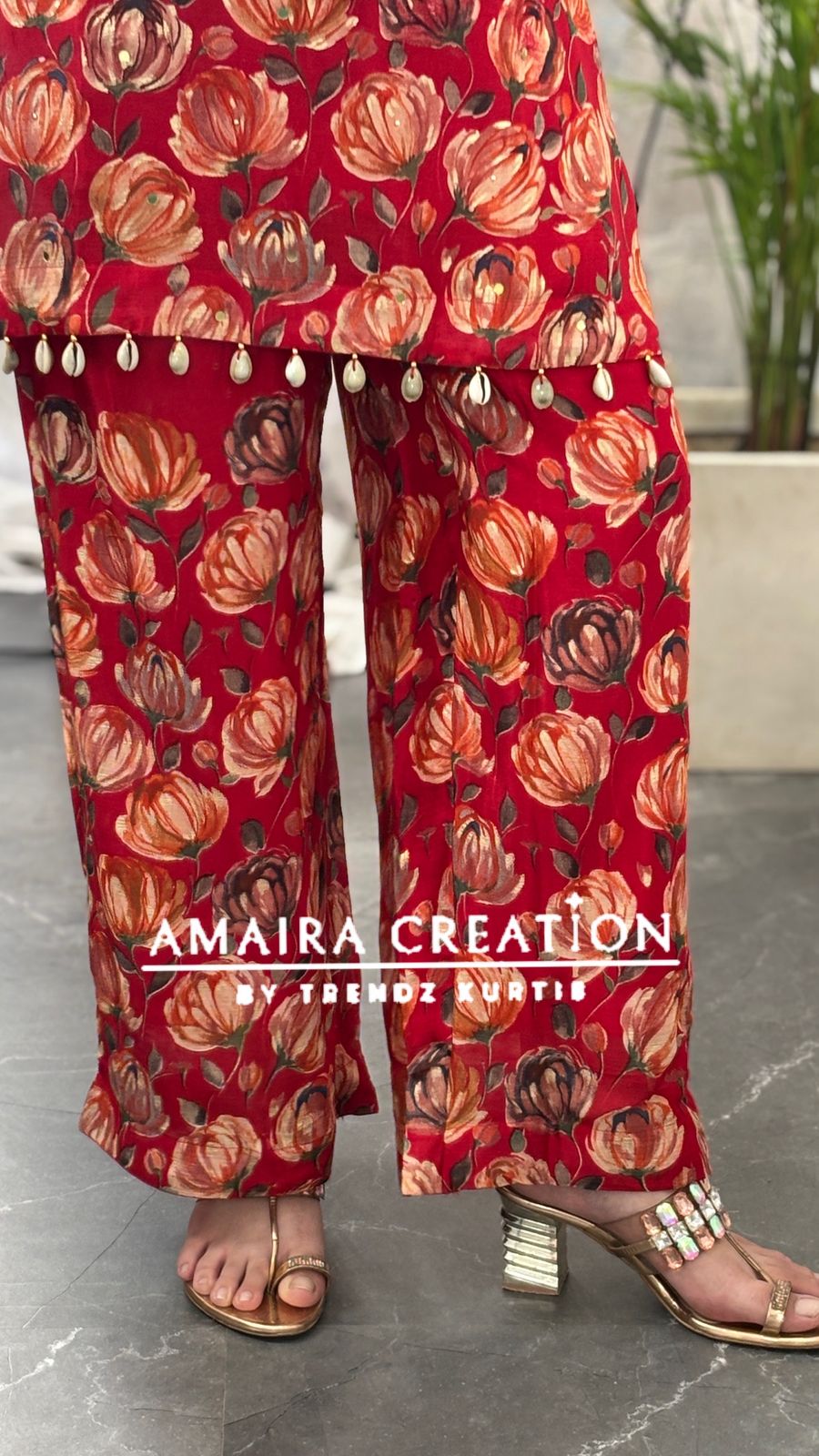 Premium Chinnon Red Floral Cord Set