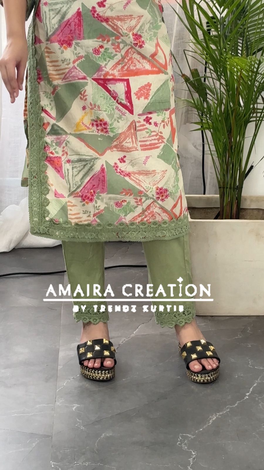 Premium Cotton Light Green Color  Designer Suit Set