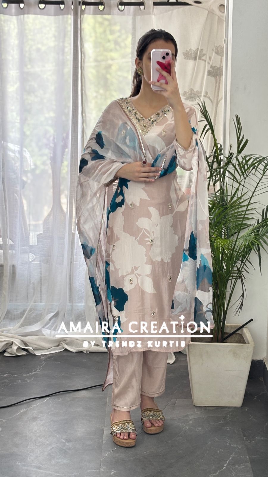Premium Crepe Firozi Color Pant Set