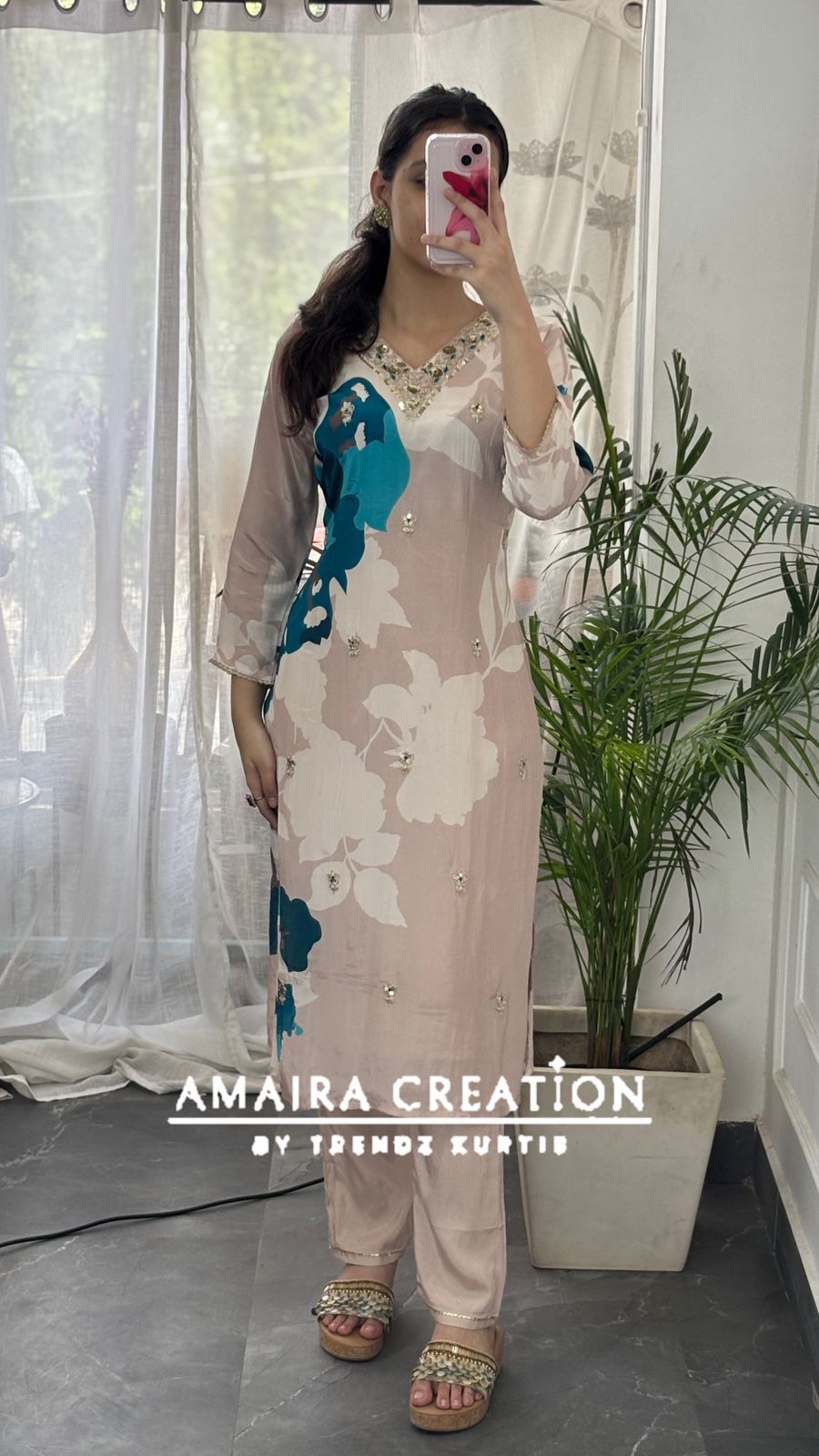 Premium Crepe Firozi Color Pant Set