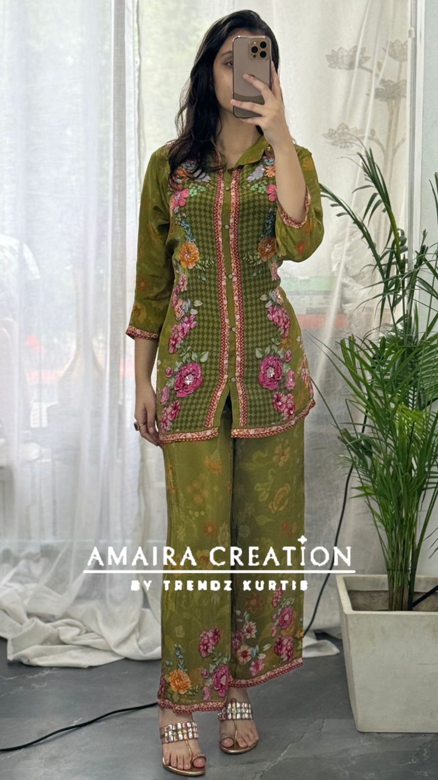 Premium Crepe Green Cord Set