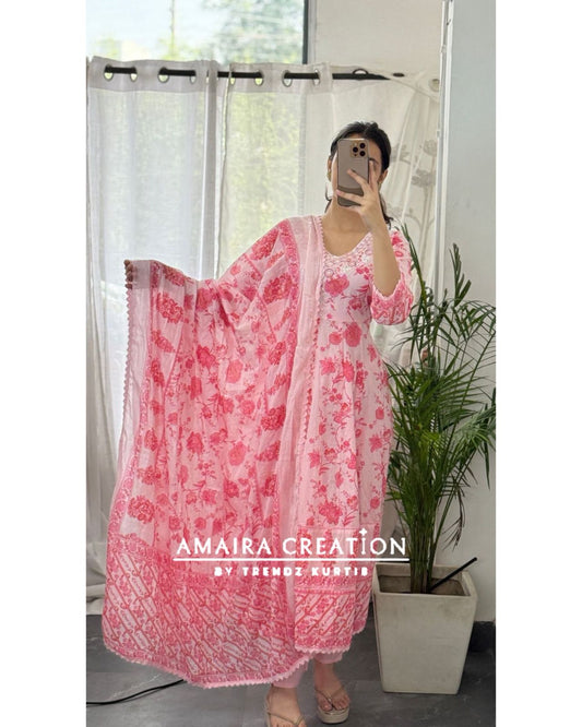 Premium Cotton Pink Angrakha Anarkali