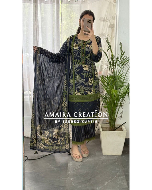 Premium Cotton Blue Green Stylish Suit Set