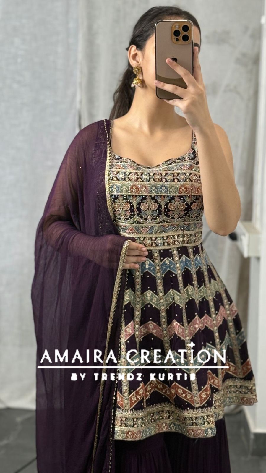 Strap Pattern Thread Embroidered Sharara Set(16 Inches Sleeves Available)