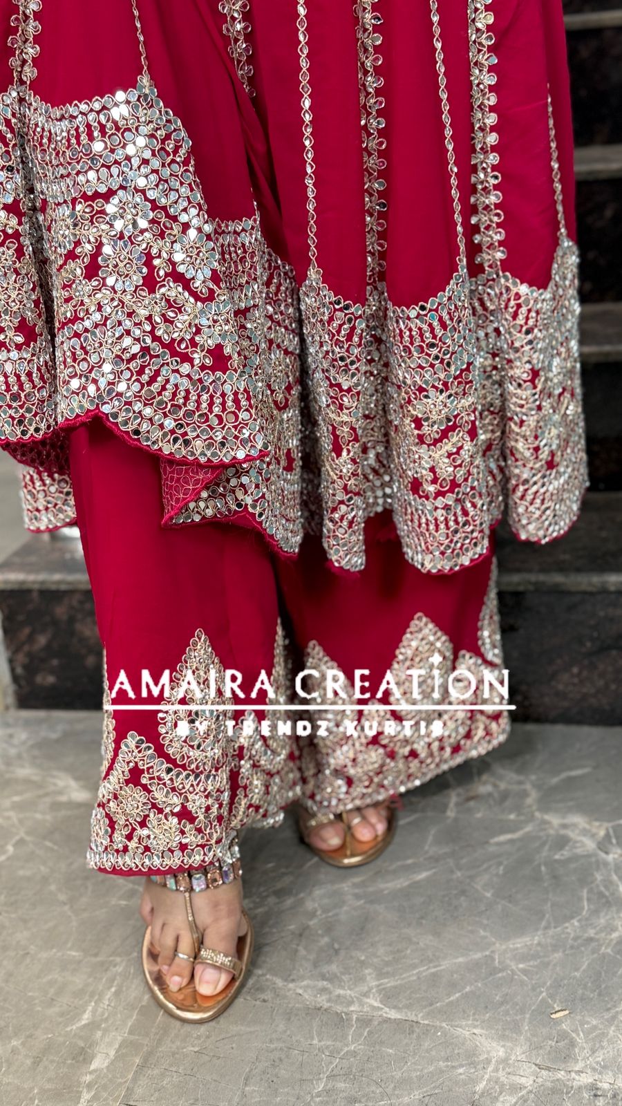Red Georgette Heavy Embroidered Full Mirror Pasting Anarkali Plazo Suit With Organza Embroidered Dupatta
