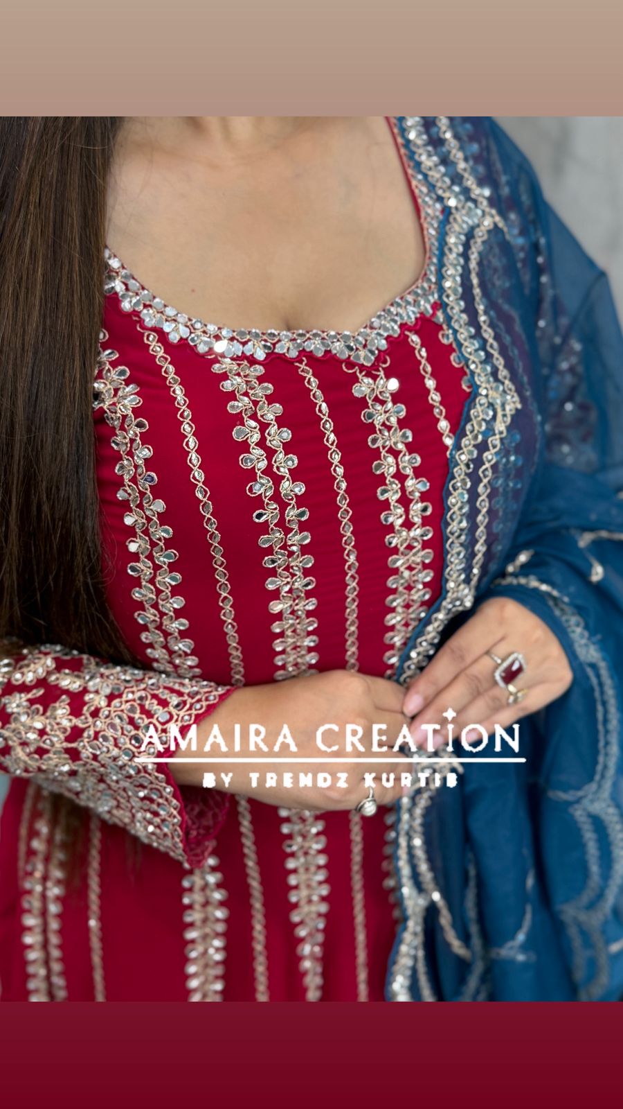 Red Georgette Heavy Embroidered Full Mirror Pasting Anarkali Plazo Suit With Organza Embroidered Dupatta