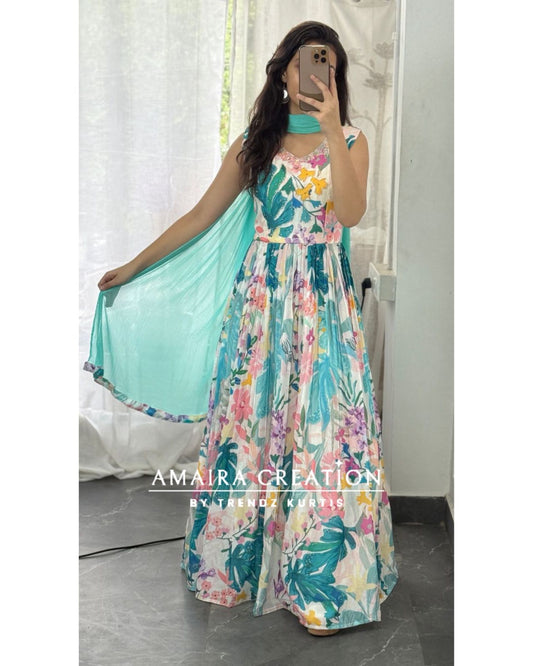 Muslin White Multi Gown(17 inches sleeves available)