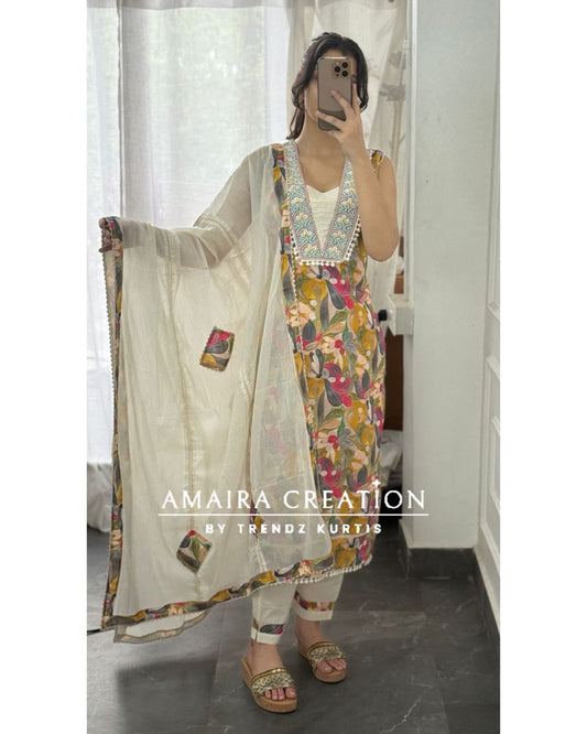 Premium Cotton Multi Color Suit With Patch Work Dupatta (17 inches sleeves available)