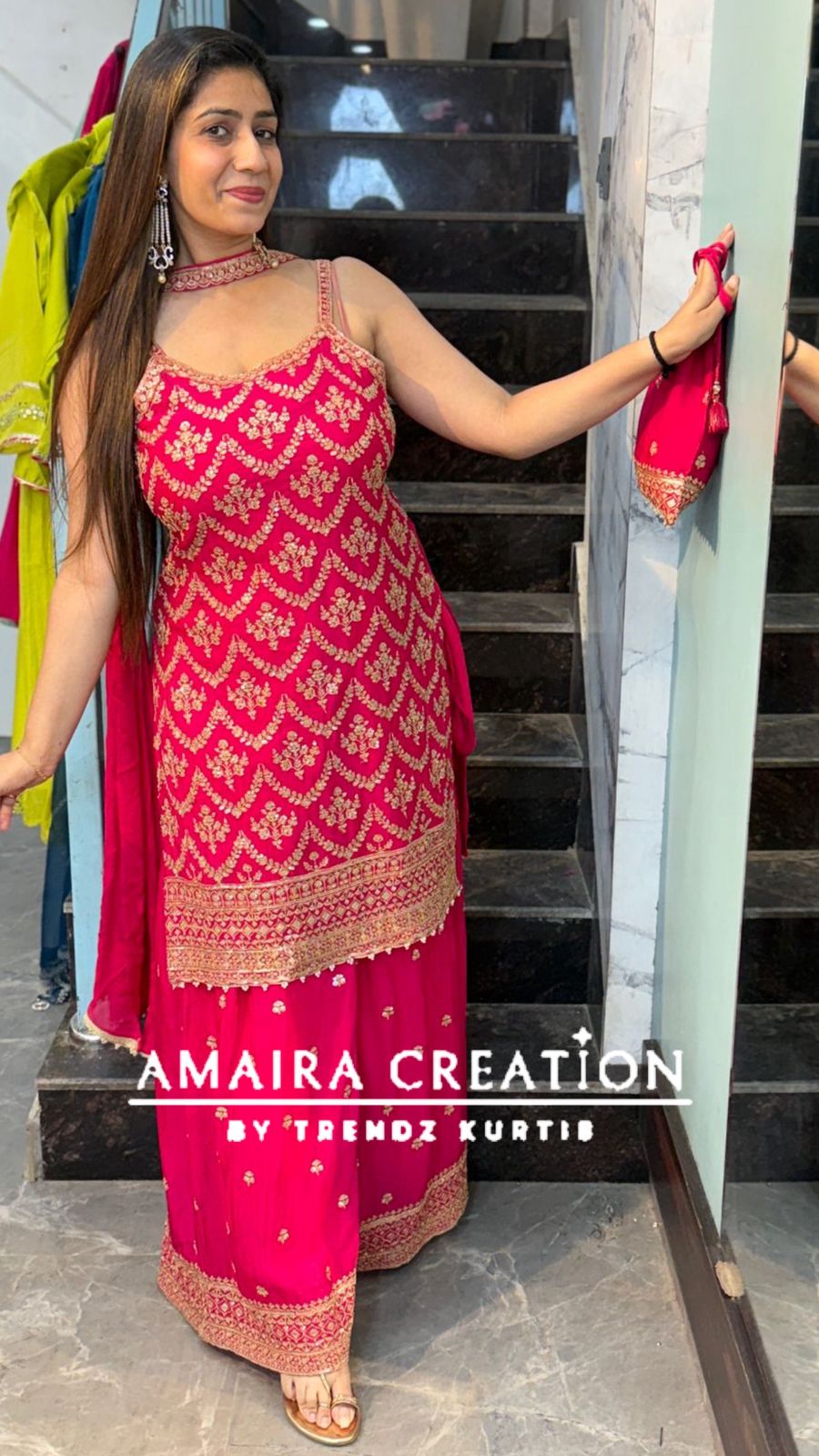 Premium Chinnon Strap Pattern Sharara Set (17 inches sleeves available)