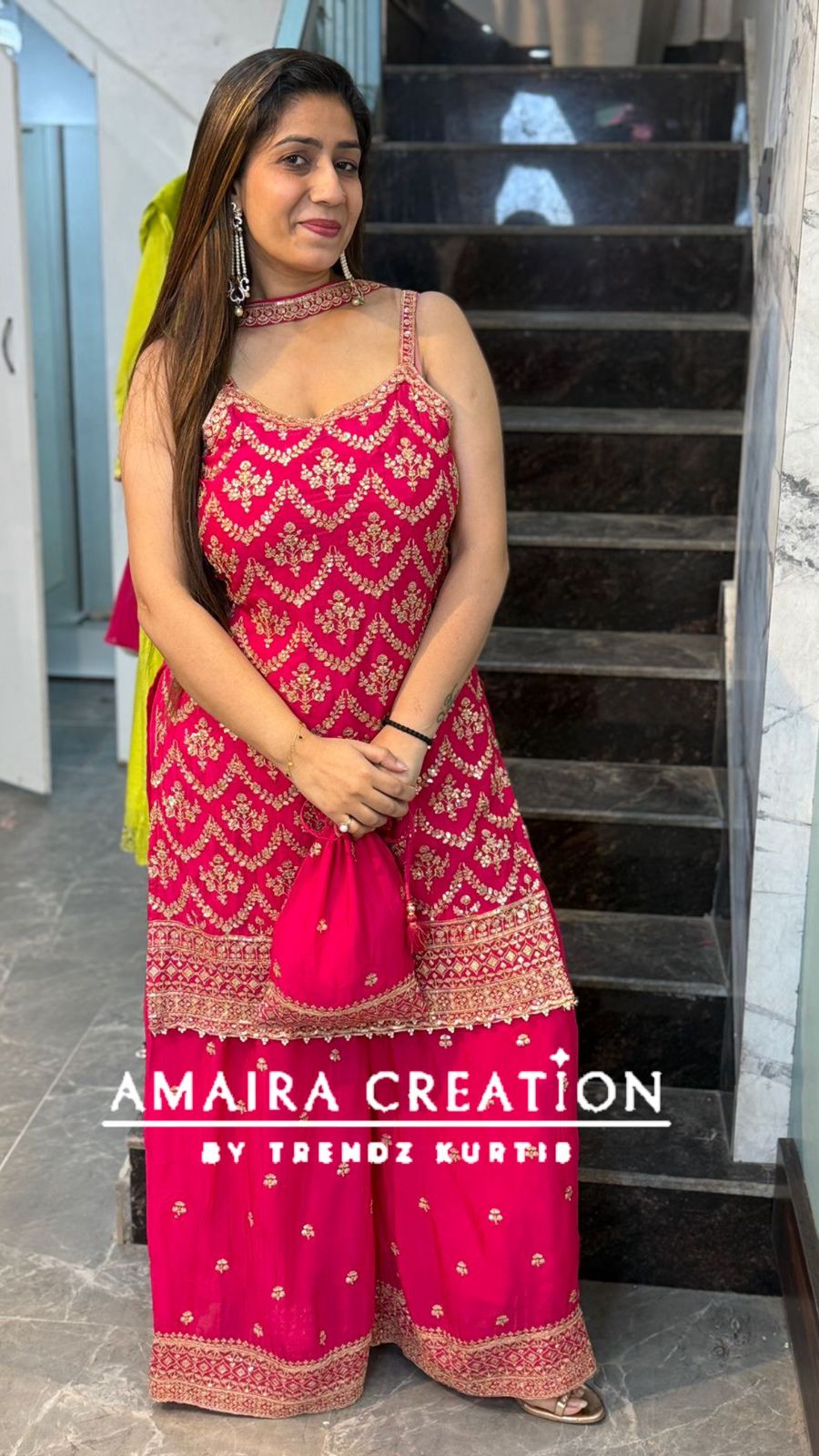Premium Chinnon Strap Pattern Sharara Set (17 inches sleeves available)