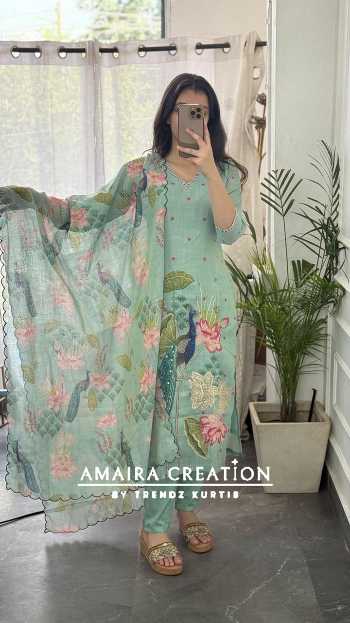 Premium Kota Doria Beautiful Embroidered Pant Set