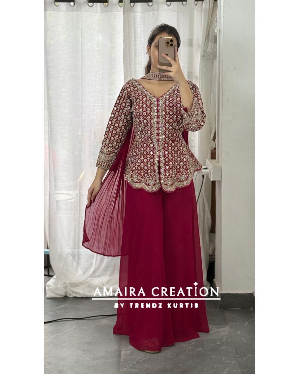 Premium Georgette Magenta Full Heavy Work Divider Set